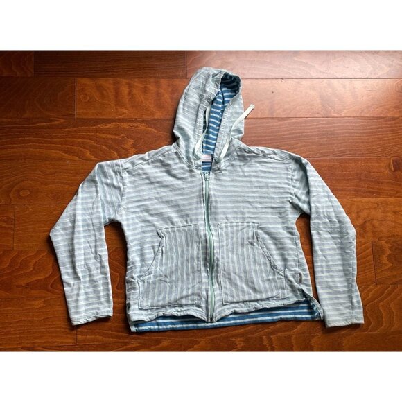 Columbia Striped Full Zip Kangaroo Pocket  Hoodie Sweater Blue Girls L - Picture 1 of 8